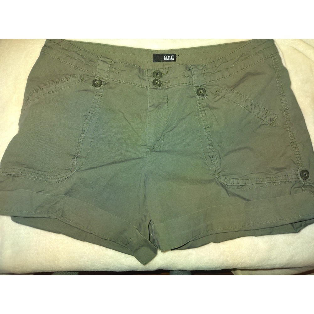 ANA A New Approach Olive Green Utility Shorts Womens 14 Cuffed Cotton Stretch - Picture 1 of 3